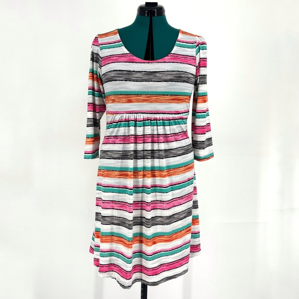 Reborn Multicoloured Striped Scoop Neck 3/4 Sleeve Dress, Medium